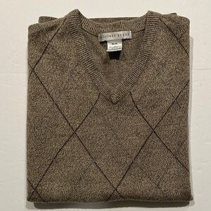 Geoffrey Beene Tan V-Neck Argyle Sweater Vest Size Medium